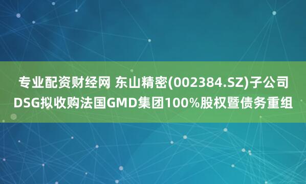 专业配资财经网 东山精密(002384.SZ)子公司DSG拟收购法国GMD集团100%股权暨债务重组