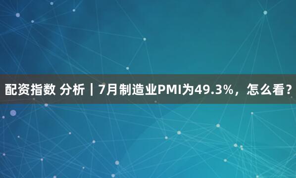 配资指数 分析｜7月制造业PMI为49.3%，怎么看？